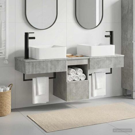 vidaXL Bathroom Cabinet Set 3 pcs Concrete Grey 136 x 35 x 80 cm (1/5)