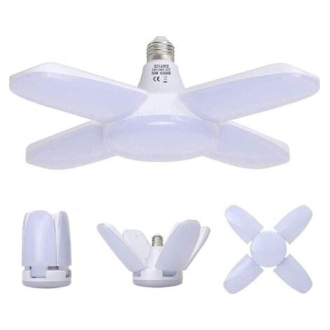 Lampe Garage E27 60W,Lampe Atelier Blanc Froid 6500K 6800Lm,Déformable avec 4 Panneaux Ajustables, Éclairage Plafond LED, pour Garages (1/4)