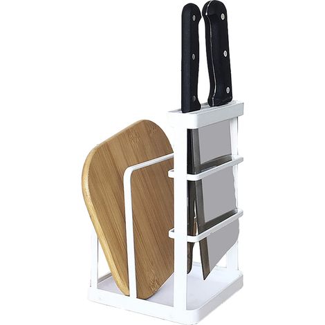 Support en acier pour planche à découper, bloc à couteaux, étagère de rangement de cuisine, porte-couverts, porte-assiettes, support pour couvercles de casseroles (bronze)