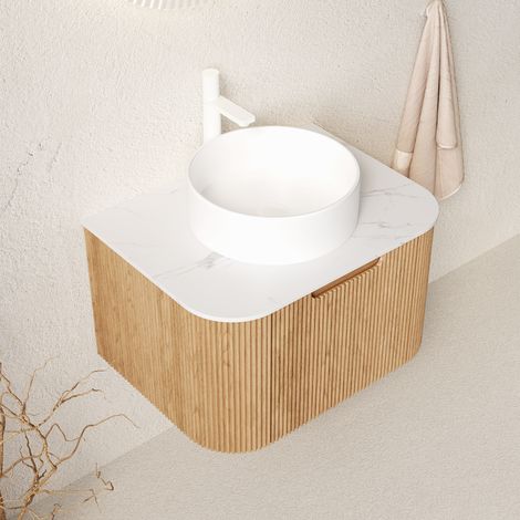 Meuble vasque suspendu 61 cm avec vasque à poser en céramique et tiroir à fermeture douce HAVRYA (1/5)
