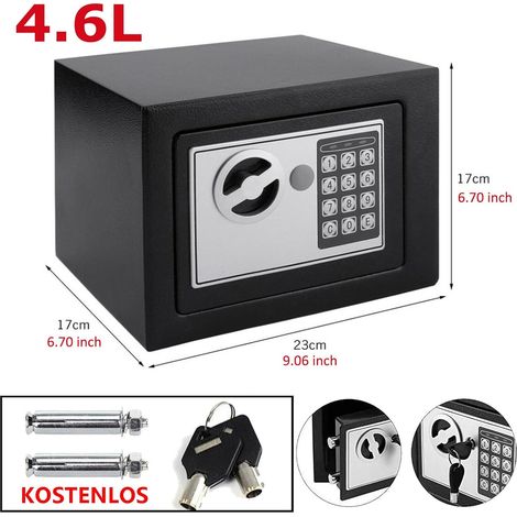 Möbeltresor Safe Elektronikschloss Tresor mit zahlenschloss & 2 Schlüssel Wandtresor Klein Elektronik Safe Doppelbolzenverriegelung Schranksafe, für Zuhause, Büro, Hotel 4,6 Liter Schwarz 23x17x17cm