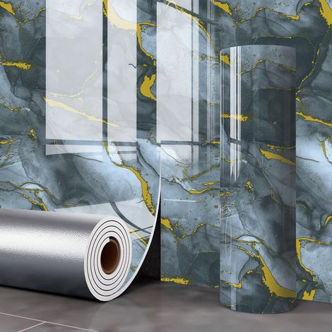 JSSEVN - Rollo de papel pintado autoadhesivo imitación mármol, 2,0 mm de grosor, resistente al aceite, impermeable, con diseño de pájaro celestial dorado. (1/5)