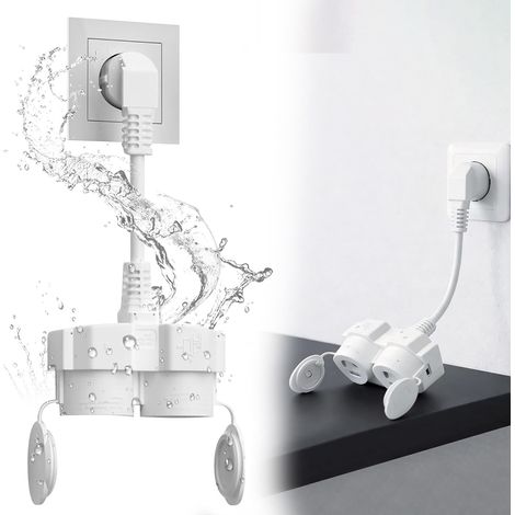 Rallonge double prise pour prise extérieure : double prise 16 A avec 2 prises IP44 étanche pour intérieur extérieur cuisine bureau (blanc) (1/5)