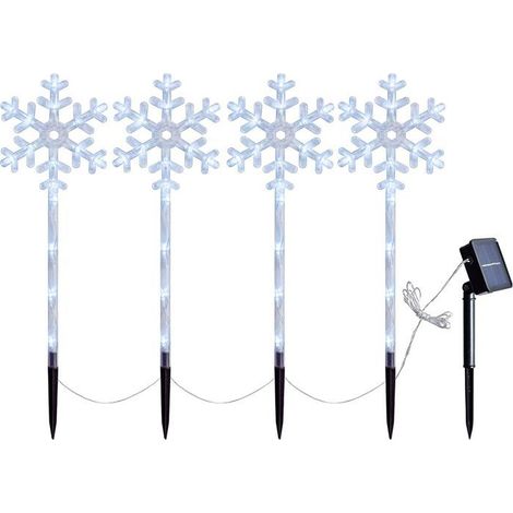 Lot de 4 guirlandes lumineuses flocons de neige, 44 cm, à piquer, piles, extérieur, allée jardin Noël