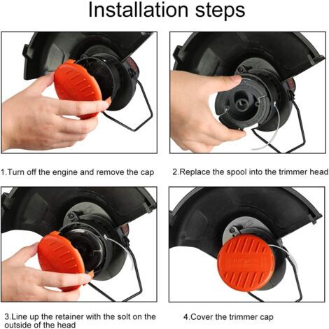 Lot de 4 capuchons de bobine + 4 pièces de rechange pour ressorts compatibles avec les coupe-bordures BLACK+DECKER RC-100-P (1/4)