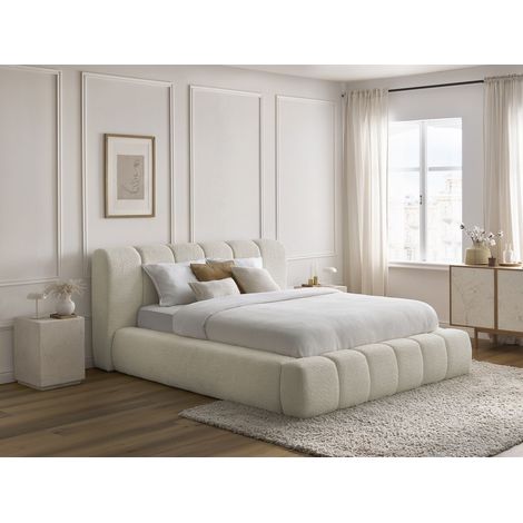 Bobochic – Lit coffre DENALI 140x190 – Tissu bouclette blanc – 2 places – Hauteur 105 cm – Avec coffre de rangement – Fabrication Europe (1/5)