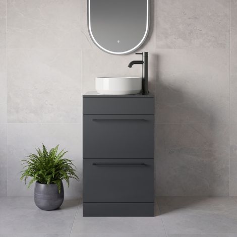 Napoli 390 Gloss Grey 500mm 2 Drawer Vanity Unit for Countertop Basins - 500mm - Gunmetal Grey 320mm Handle