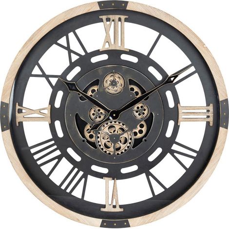 Atmosphera – Horloge murale mécanique ronde 80cm – MDF et verre – Design engrenages mobiles – Mécanisme silencieux – Chiffres romains noirs (1/5)