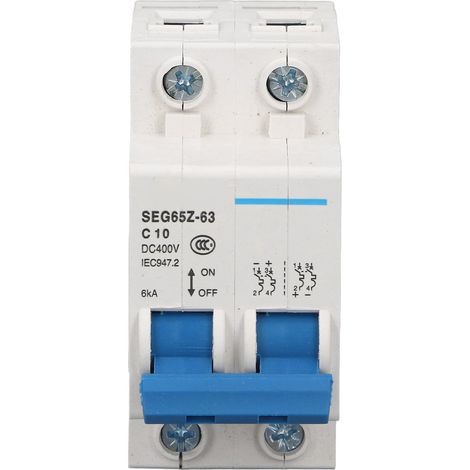 Disjoncteur miniature 2 pôles 6kA 400V pour installation photovoltaïque réseau C10 10A (1/5)