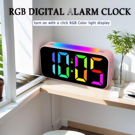 Digitaler Farbwecker mit RGB-Schlummerfunktion, großem Display, 8 wählbaren Farben, 12 Lautstärkestufen, 24-Stunden-Anzeige und einstellbarer Helligkeit, blau (1/5)