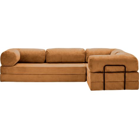 COSIMA L - Canapé d'angle convertible petit velours côtelé 4 places Moutarde Droit (1/5)