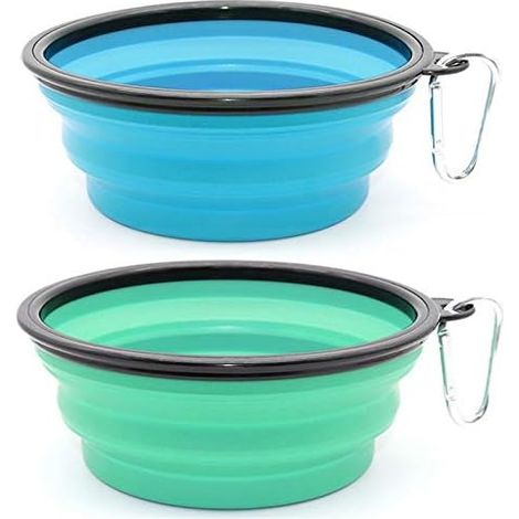 2-teiliges faltbares Hundenapf-Set, zusammenklappbare Silikon-Hundenäpfe, Reisenäpfe für Hunde und Katzen, zusammenklappbare Silikon-Reisenäpfe für Hunde, Hellblau und Hellgrün (1000 ml)