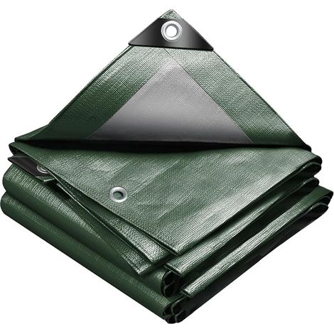 ® Bâche de Protection en Polyéthylène 240g/m² Imperméable Ultra Lourde et Résistante Revêtue des Deux Côtés avec Oeillets en Aluminium Vert et Argent 4x6m (1/5)