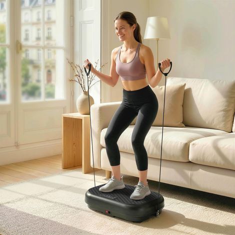 Plataforma vibratoria con 120 niveles de intensidad, 5 programas preestablecidos, control remoto, pantalla LED para desarrollo muscular, color negro. (1/5)