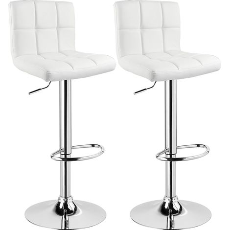 WOLTU lot de 2 Tabouret de bar en cuir artificiel, Siège bien rembourré, Tabouret ajustable en hauteur, Blanc (1/5)