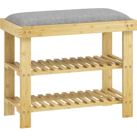 Panca portascarpe da ingresso con seduta imbottita 60 x 29 x 49 cm 2 livelli di ripiani comfort scandinavo in bambù grigio 210002732