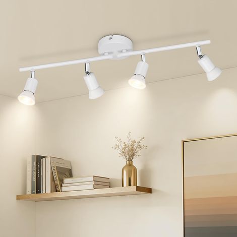 Plafonnier LED 4 Spots Blanc, Éclairage de Plafond GU10 Moderne Barre de Spots, Lumiere Plafond Orientable Intérieur pour Cuisine, Chambre, Salon, Couloir, Sans Ampoules (1/5)