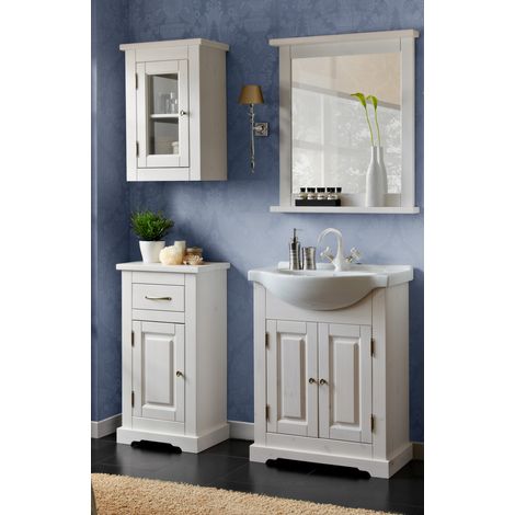 Badezimmer Möbel Set inkl.Keramik-Waschbecken 65 cm, 4-teilig LIRIA-56, Massivholz, B x H x T ca.: 125 x 200 x 43 cm (1/5)