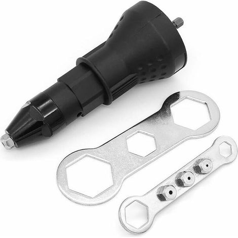 Remachadora inalámbrica, kit de herramientas para taladro remachador eléctrico, adaptador para remachadora, tuerca de inserción, accesorios para herramientas eléctricas manuales (negro, 1 unidad) (1/5)