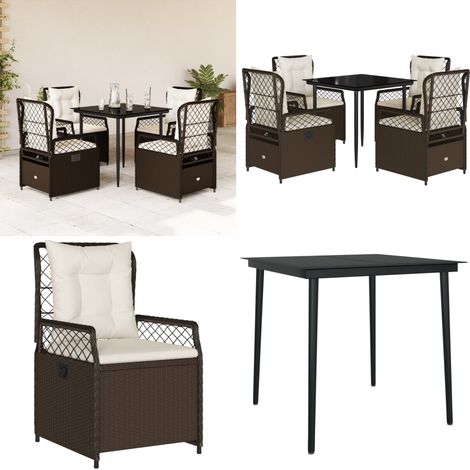 5-tlg. Garten-Essgruppe mit Kissen Braun Poly Rattan - Gartentisch - Gartenstuhl (1/5)