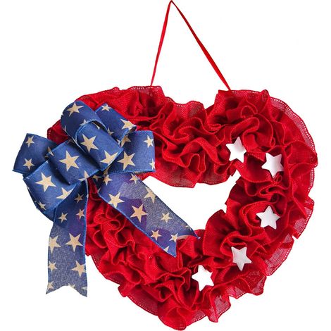 Guirlande En Forme De Coeur - 40 Cm - Ruban Avec Étoile Bleue - Pour Porte D'Entrée Extérieure - Décoration Patriotique États-Unis (1/5)