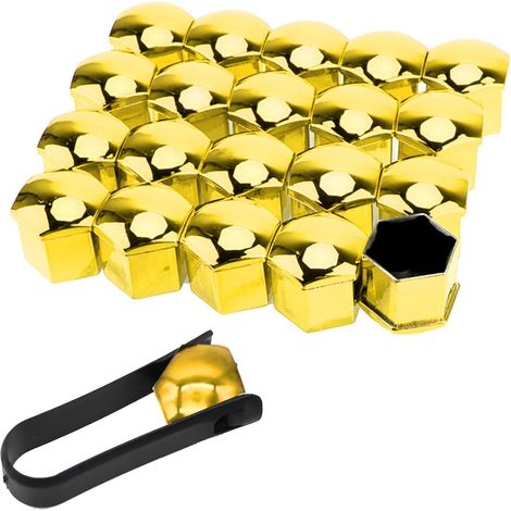Cache-Écrous 17mm/19mm, 20 Pièces, Dorés, Universels, Capuchons Protection Roue, avec Outil