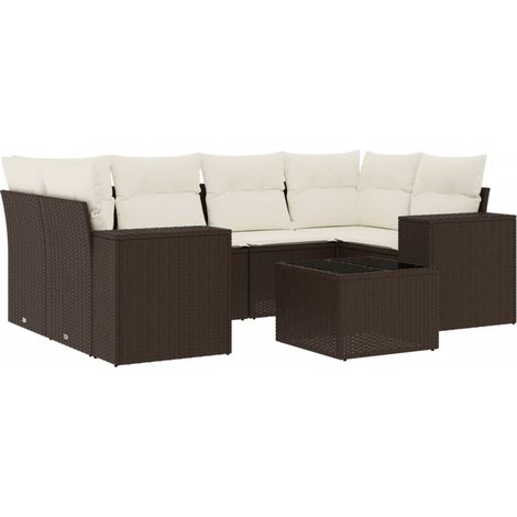 Maison Exclusive - Salon de jardin avec coussins 7 pcs marron résine tressée (1/3)