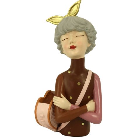 Statuina Donna in Resina con borsa portafiori marrone cm 17x13xh35 (1/3)