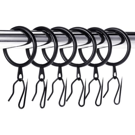 30 anillas metálicas para colgar cortinas y 30 ganchos para cortinas de ventana, diámetro interior de 30 mm (negro) (1/5)