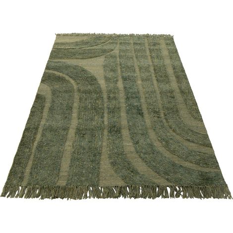 Tapis Déco en Laine "Lignes Arrondies" 200x300cm Kaki