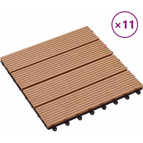 Carreau de terrasse 11 pcs WPC 30 x 30 cm 1 m² Couleur Teck vidaXL (1/5)