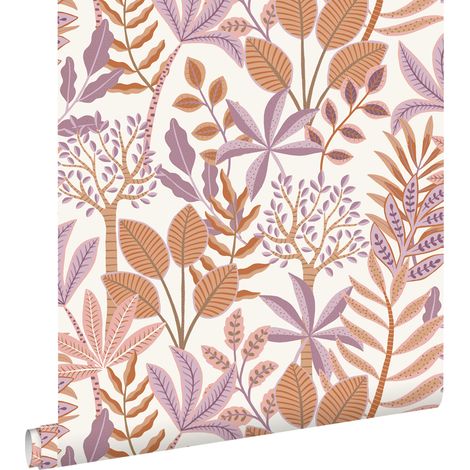 papier peint feuilles lilas violet et orange  - ESTAhome (1/5)