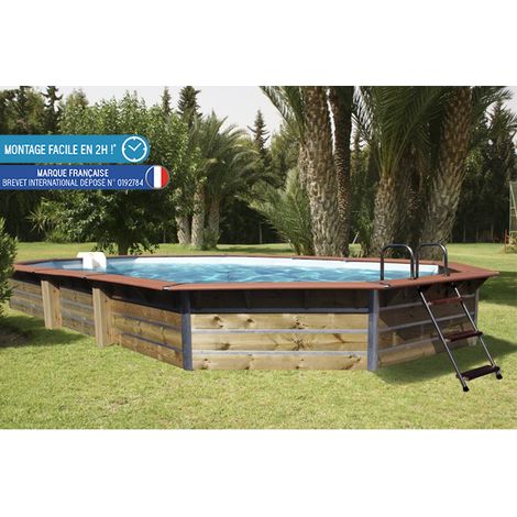 Piscine hors sol bois 730x420x129 cm – 29m³ – montage rapide – filtration à sable 11m³/h – échelle inox/bois – pin traité classe IV – Water Clip