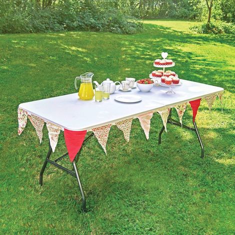 Folding Trestle Table 180cm Heavy Duty Plastic Folding Table White, Portable Catering Picnic Garden Table 150kg Load
