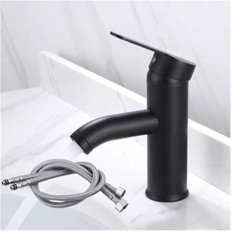 Robinet de lavabo à poser en noir mat – Robinet mélangeur pour eau chaude et froide, hauteur 17 cm, pour salle de bain (1/5)