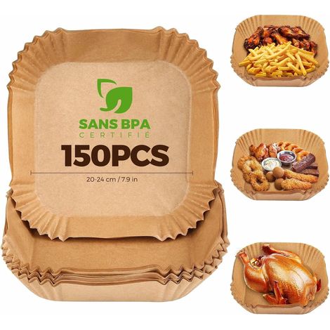 200 Papier Cuisson,20x20cm Antiadhésif,Friteuse Sans Huile 5-8L,Carton Transparent (1/5)