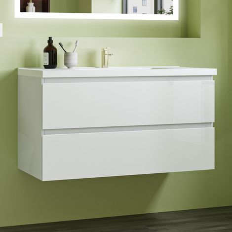 Waschtisch mit Unterschrank Waschbecken Unterschrank UV-geölt Badmöbel Set Weiß 100cm