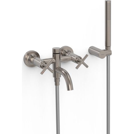 TRES 28317601AC MONT BLANC Grifo Bimando Mural Bañera y Ducha Color Acero - ref: 28317601AC