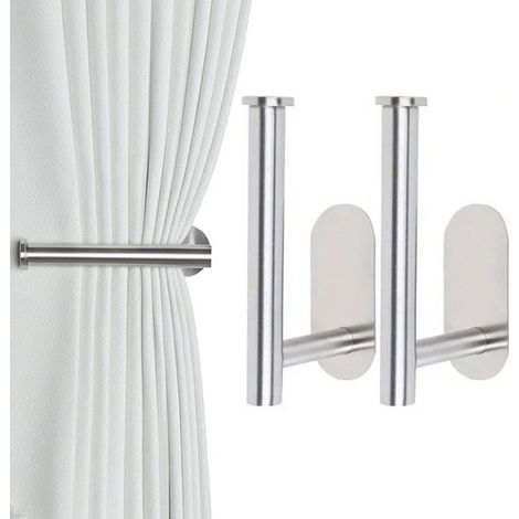 Lot de 2 supports de rideaux autocollants – Forme en L – Argent – Sans perçage – Fixation murale (1/5)
