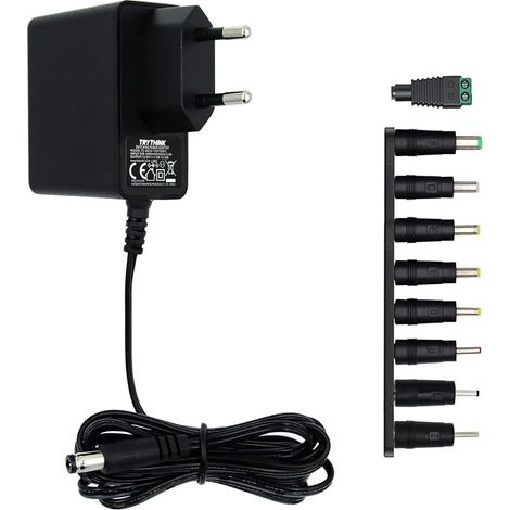 Alimentation 12V 1A, Transformateur d'adaptateur de Courant AC DC Universel avec 9 fiches DC pour 12V électronique, 1000mA Max. (1/5)