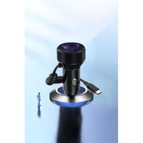 New K18B Car Charger, Huawei/Samsung SuperCharge, Metal Casing, Apple PD 30W Car Charger with Cable -- K18B - Black (1/4)