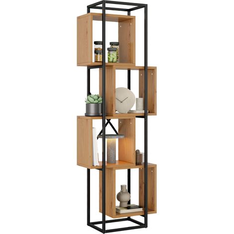 CAIziÉtagère sur pied 59×30×180 cm – Bibliothèque / étagère métallique ouverte avec étagères en MDF, 4 compartiments, design empilable créatif, pour livres, objets de collection et décoration