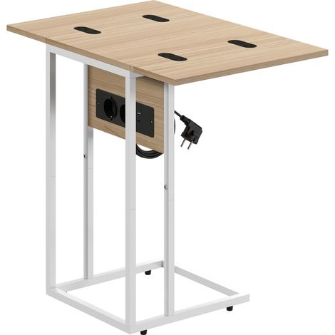 Tavolino pieghevole 39x29x57 cm in legno e metallo bianco, USB, salvaspazio – MEUBLIV (1/5)