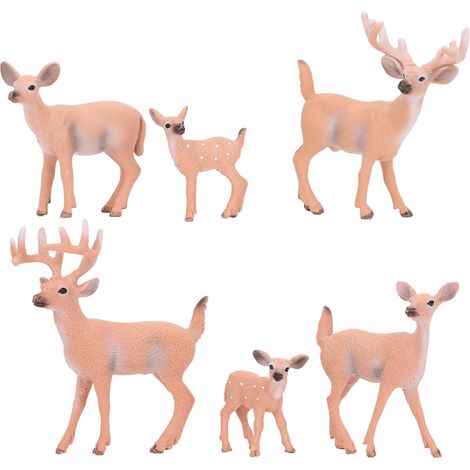Lot de 6 figurines cerf queue blanche PVC décoratives réalistes pour gâteau miniature paysage 4-10cm (1/5)