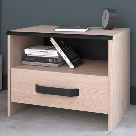 Table de chevet Alma avec tiroir de rangement - décor chêne/noir (1/5)