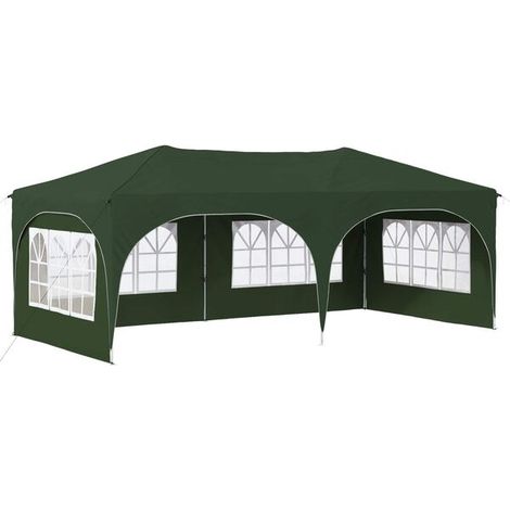 Tente de réception portable, dimensions : 575 x 288 x 245 cm, toile Oxford verte. (1/5)