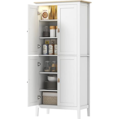 HOMCOM Credenza Alta da Cucina con Luce LED con Sensore di Movimento, Bianco