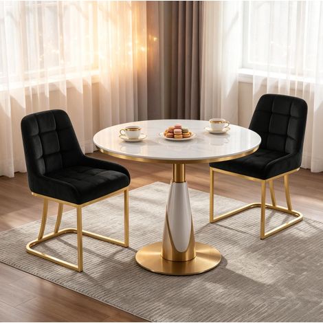 Chaise rembourrée en velours noir avec structure en métal, dossier ergonomique, patins réglables (1/5)