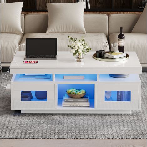 Mesa de centro 100x50x43 cm de madera blanca con almacenaje FloraGrace (1/5)