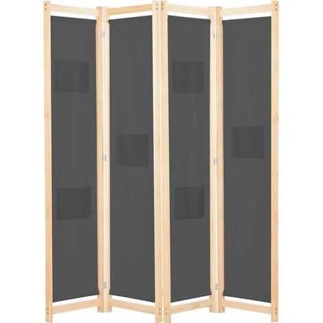 Cloison de séparation 4 panneaux Gris 160x170x4 cm Tissu (1/5)
